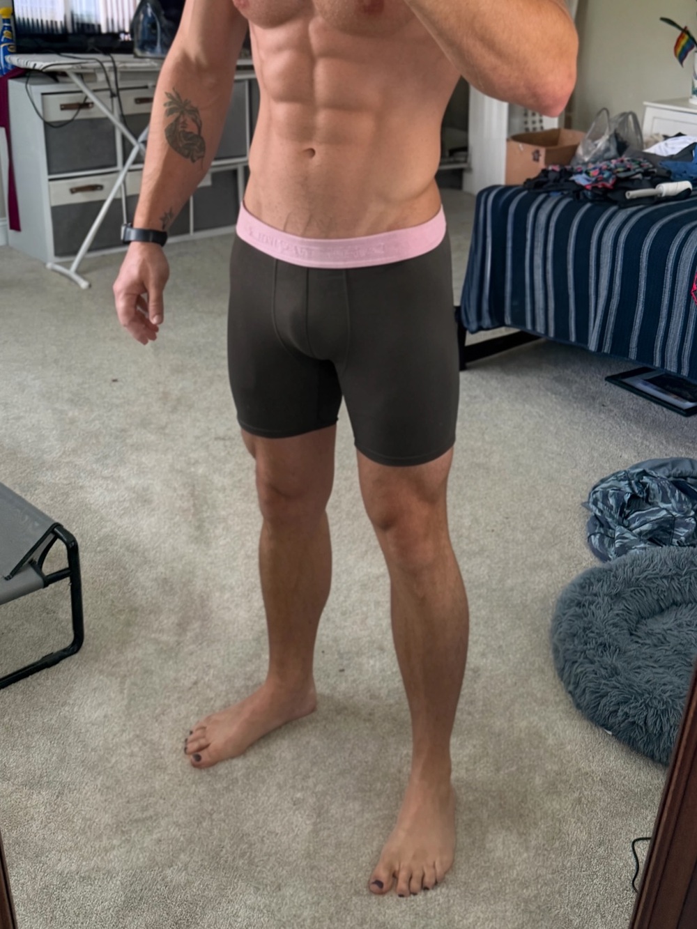 Men's Pair of Thieves Stretch Boxer Briefs with Pink Waistband - Gray XL